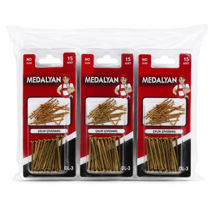 180 Adet 3x50 12x15pcs Sarı Tp Çelik Tel Çivi Bx40