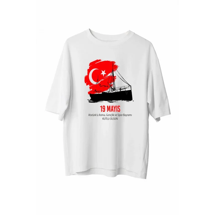 19 Mayıs Unisex Baskılı T-shirt - Beyaz