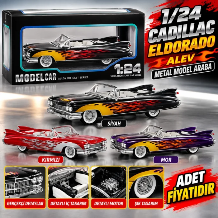 1901-601A .1/24 CADİLLAC ELDORAD ALEV METAL MODEL ARABA