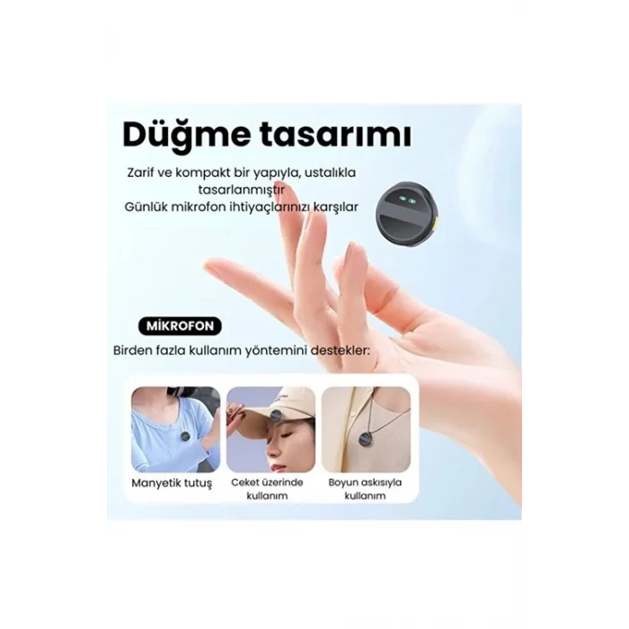 2 Adet Profesyonel Kablosuz Yaka Mikrofonu Typce Uyumlu Manyetik Klipsli