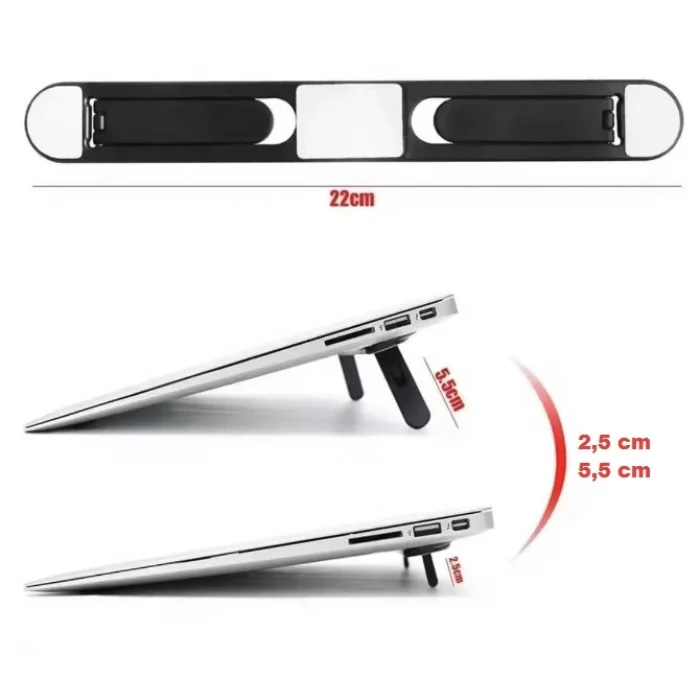 2 Kademeli Katlanabilir ve Yapışkanlı Laptop Standı Siyah