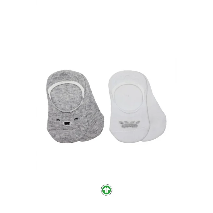 2Li Babet Cute Face Penye Çorap 30103 Gri Beyaz