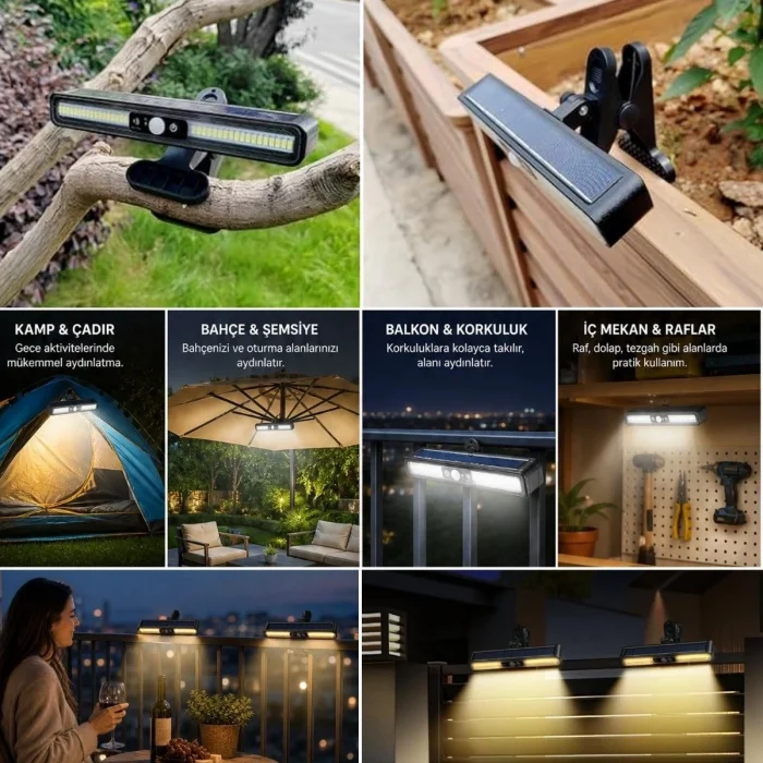 2li Mandallı LED Solar Lamba - 36 LED - Hareket Sensörlü - 3 Modlu