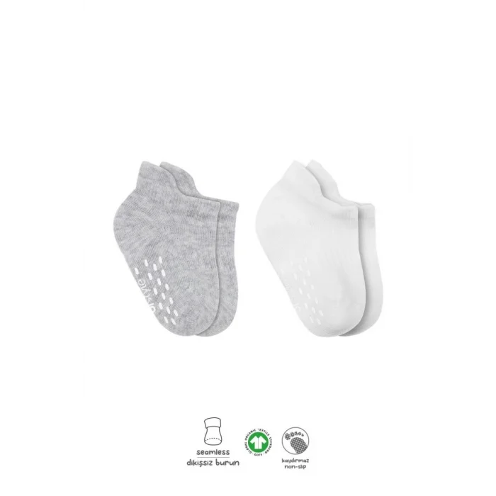 2Li Sneakers Kaymaz Basic Penye Çorap 20103 Gri Beyaz