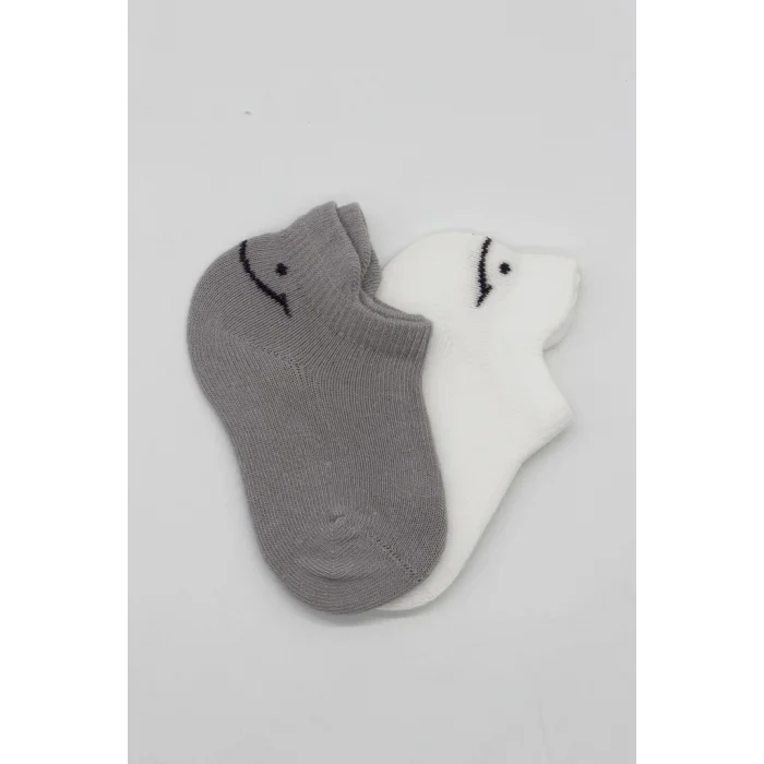 2Li Sneakers Smile Penye Çorap 20106 Gri Ekru