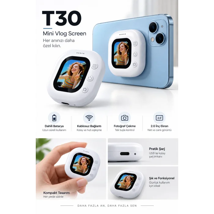 2.0 İnç Kablosuz Selfie Ekranı Dahili Bataryalı