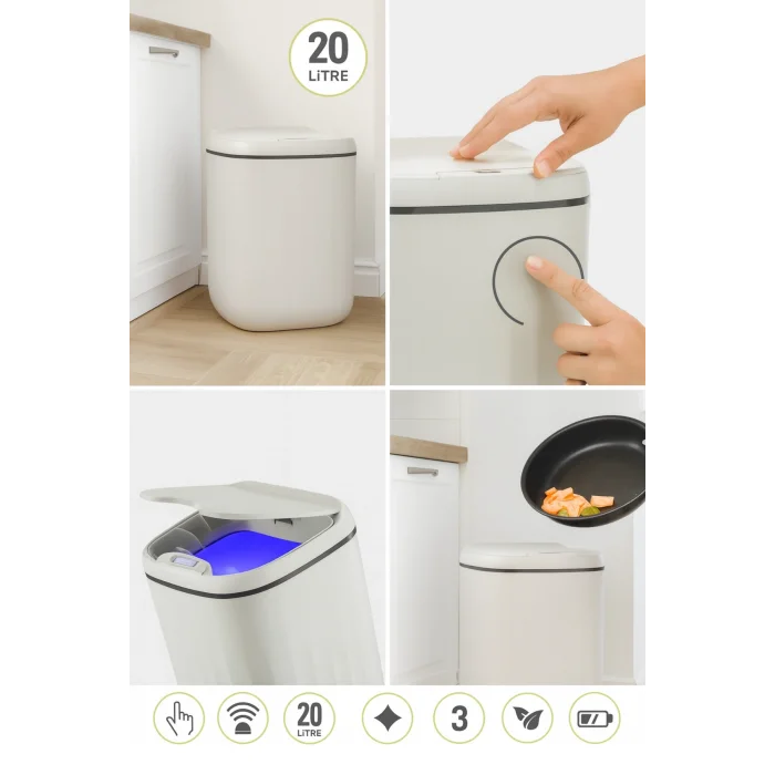20 Litre Sensörlü Açıp Kapanan Akıllı Teknolojik Çöp Kovası 4 Pil Yanında
