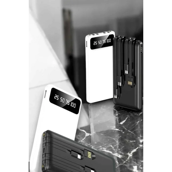 20.000 Mah Led Işıklı LCD Ekran USB Girişli Type-C Lightning Powerbank