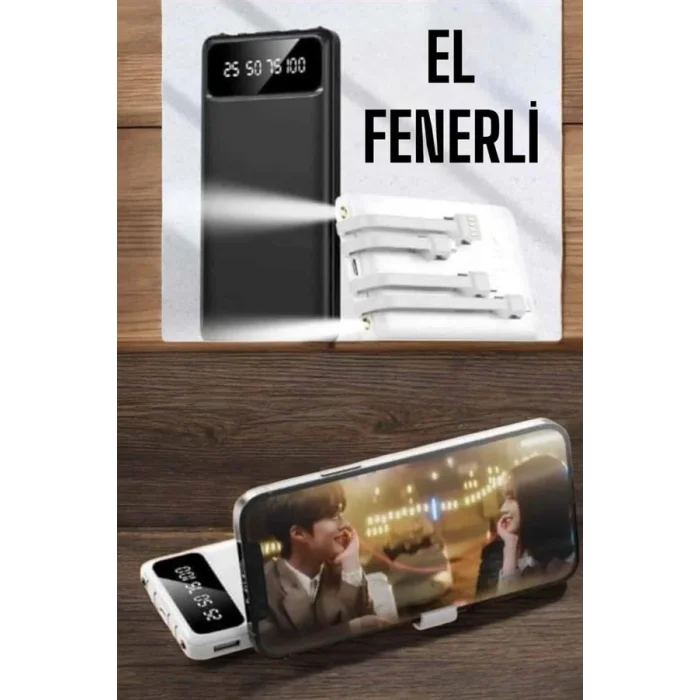 20.000 Mah Led Işıklı LCD Ekran USB Girişli Type-C Lightning Powerbank