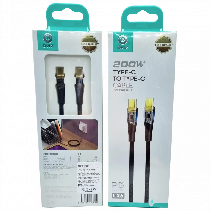 200W Type-c to Type-c Hasırlı Şarj Kablosu Dvıp LX6