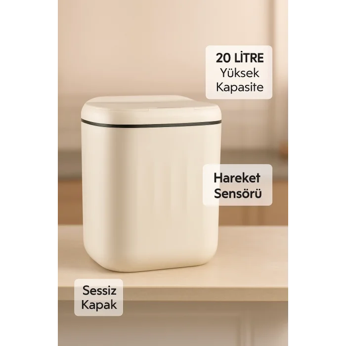 20L Sensörlü Akıllı Antibakteriyel Çöp Kovası Otomatik Kapaklı, Banyo Mutfak 4 Pil Yanında