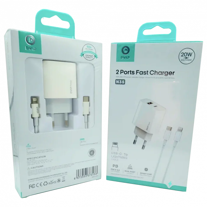 20W PD Çift Girişli Şarj Seti Type-C To Lighning DVIP N35