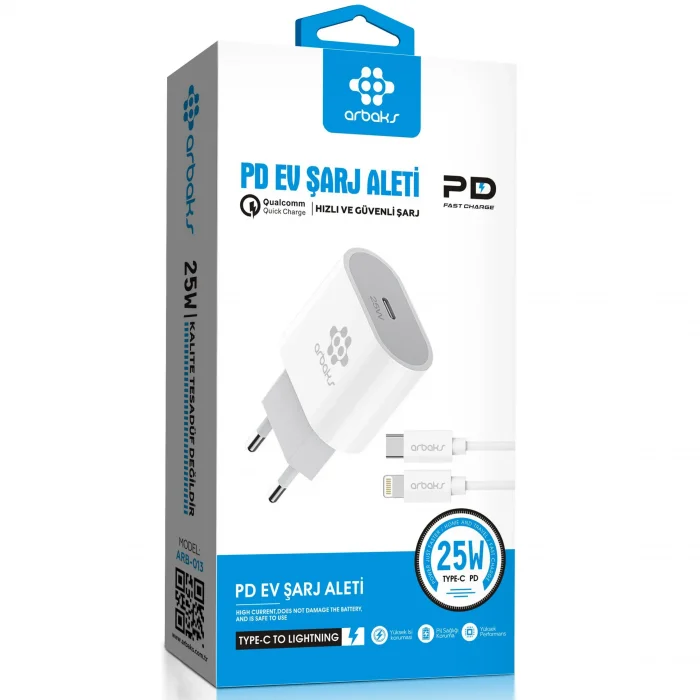 25W PD QC3 TYPE-C To İphone Şarj Aleti Arbaks ARB-013L