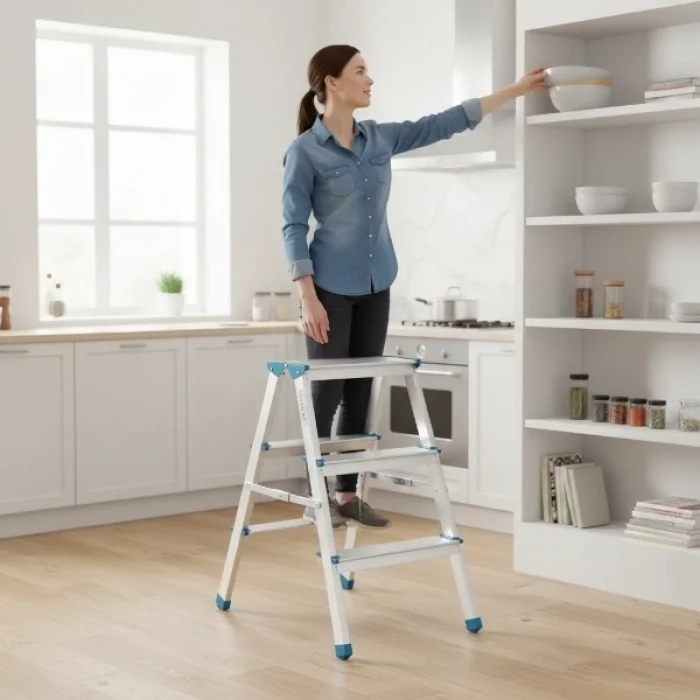 3+3 Çift Basamaklı Alüminyum Metal Merdiven