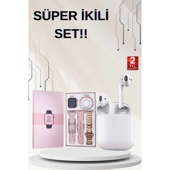 3 Kordonlu Dokunmatik Ekran Akıllı Saat ve 2.Nesil Kablosuz Bluetooth Kulaklık ANC/ENC