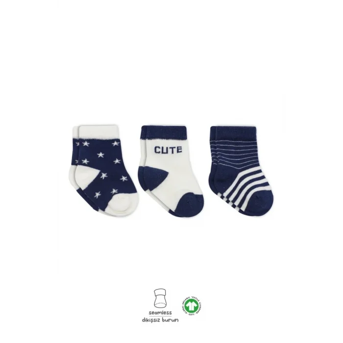 3Lü Penye Cute Stars Soket Çorap BS10115 Lacivert