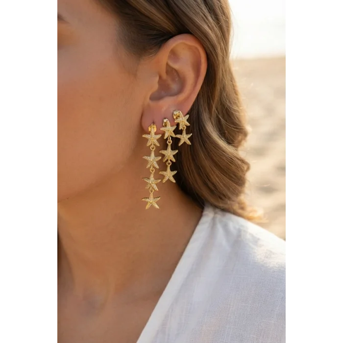 3 lü Set Gold Renk Deniz Yıldızı Model Küpe