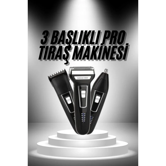 3lü Set Saç Sakal Kesme Traş Makinesi Burun Kılı Alma Tıraş Makinesi