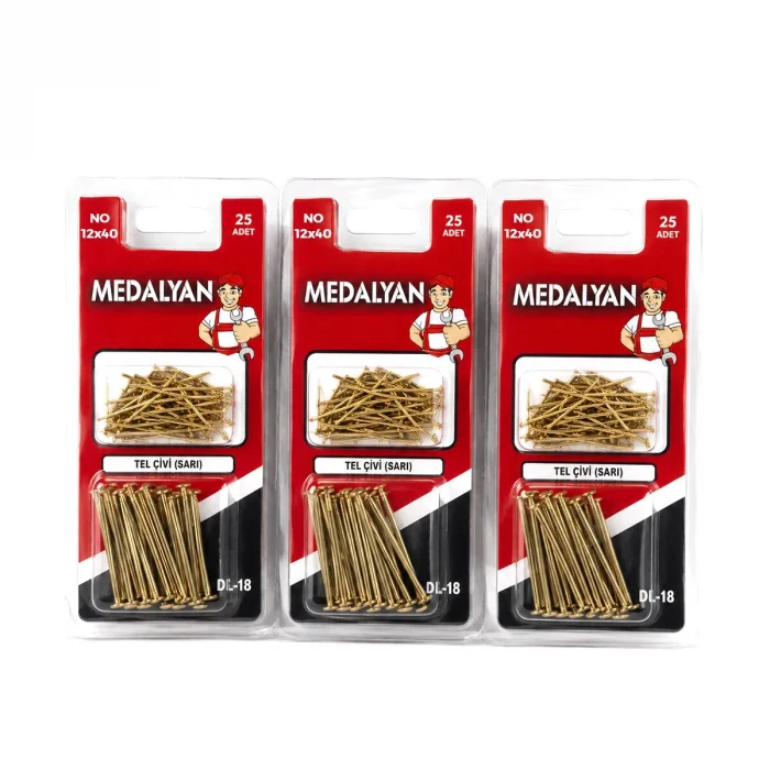 300 Adet 12x40 Sarı Tp Çelik Tel Çivi 12x25pcs Bx40