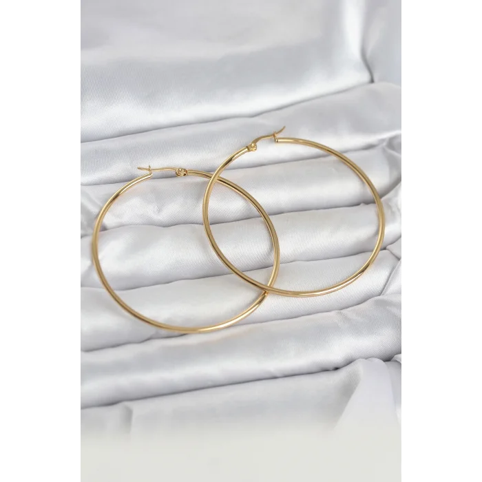 316L Çelik Gold Renk 60 mm Halka Kadın Küpe