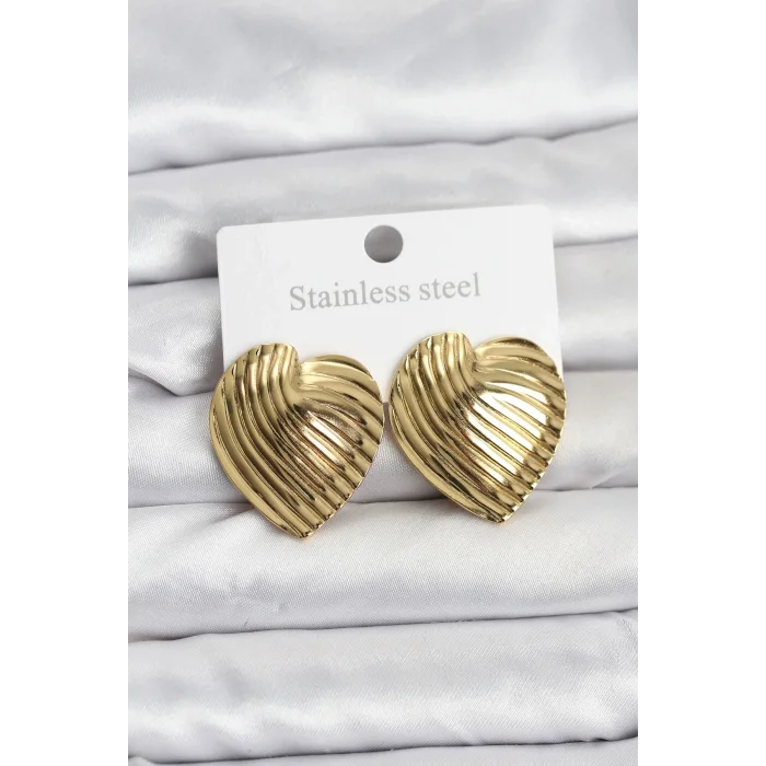 316L Çelik Gold Renk Kalp Model Kadın Küpe