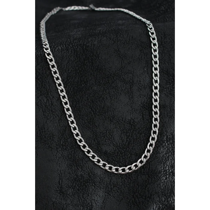 316L Çelik Kalın Klasik Zincir Model Gümüş Renk Erkek Kolye