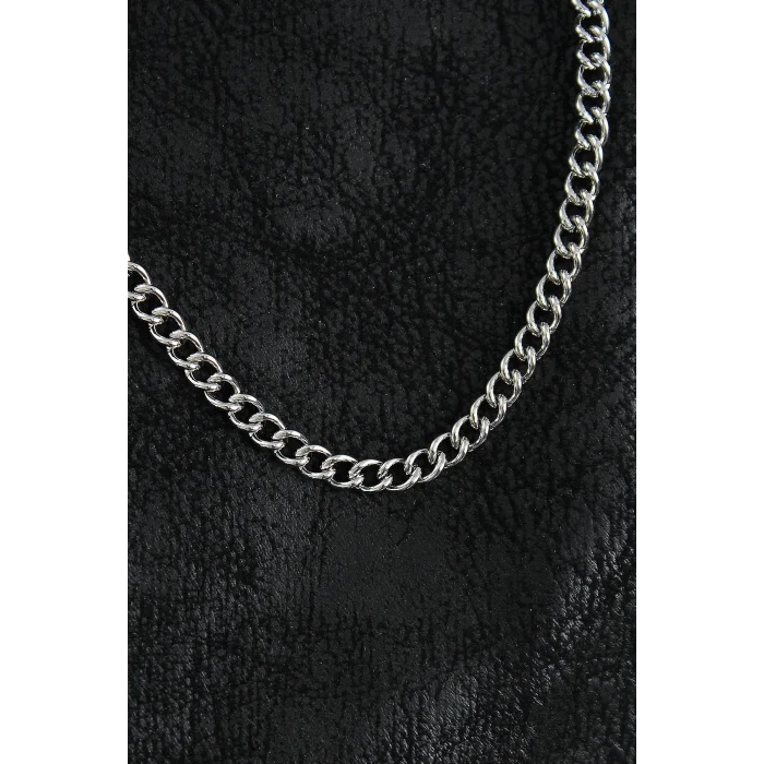 316L Çelik Klasik Oval Zincir Model Gümüş Renk Erkek Kolye