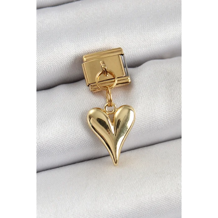 316L Çelik Sallantılı Kalp Model Gold Renk Nomination Charm
