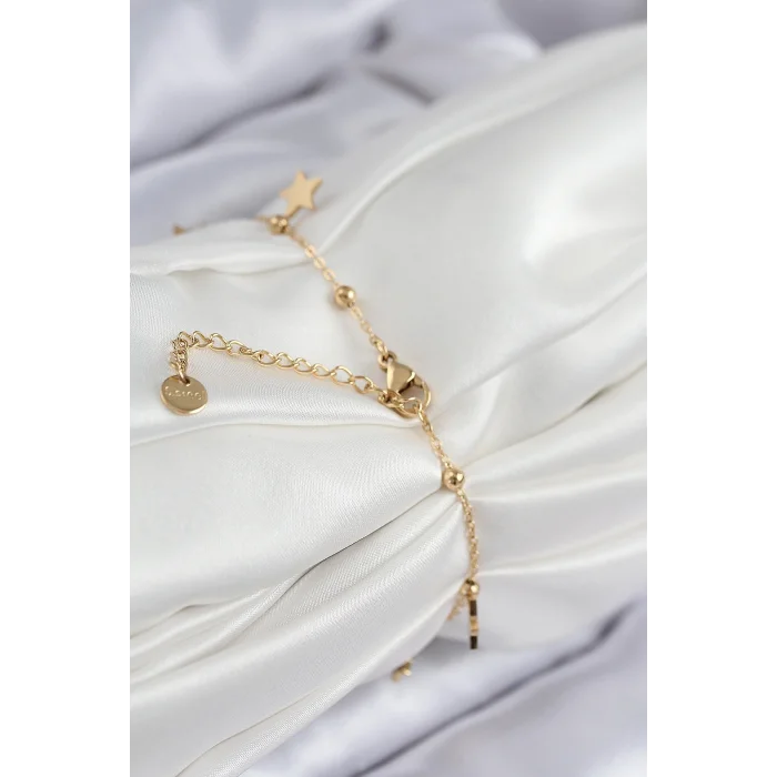 316L Çelik Sıralı Yıldız Model Gold Renk Kadın Bileklik