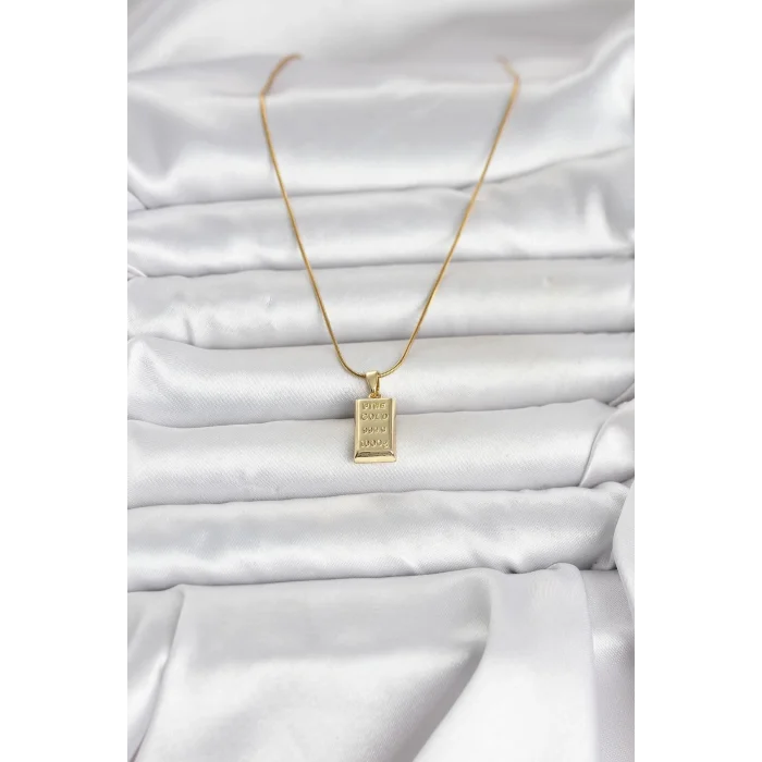 316L Çelik Zincir Gold Renk Külçe Altın Model Kadın Kolye