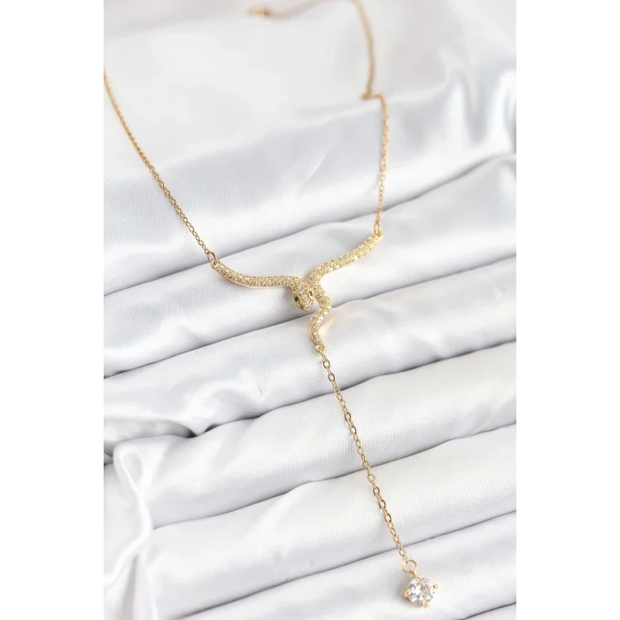 316L Çelik Zincir Gold Renk Yılan Model Y Kolye