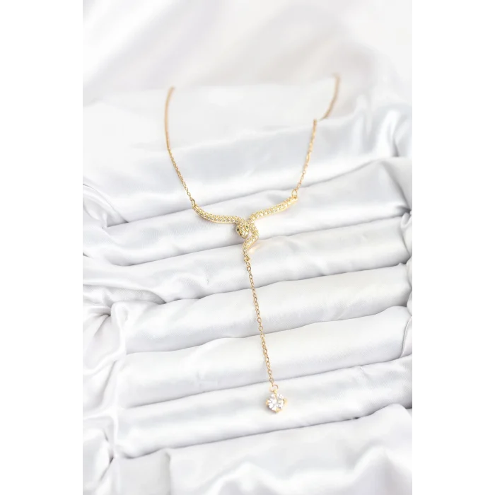 316L Çelik Zincir Gold Renk Yılan Model Y Kolye