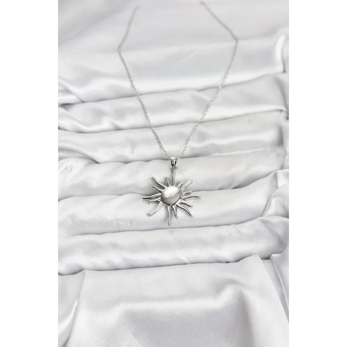 316L Çelik Zincir Gümüş Renk Güneş Model Kadın Kolye