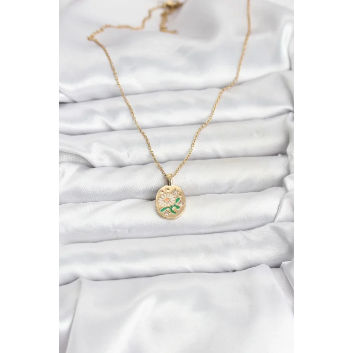 316L Çelik Zincir Papatya Figürlü Kadın Kolye