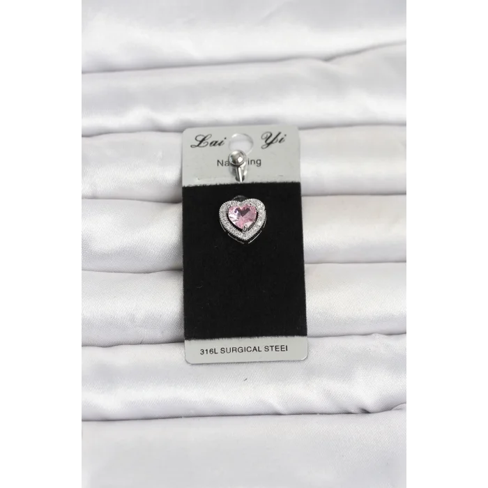 316L Cerrahi Çelik Pembe Kalp Model Göbek Piercing