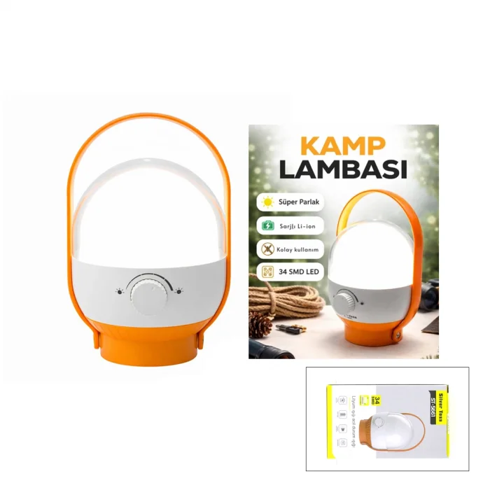 34 LED USB Şarjlı Kamp Lambası - Ayarlanabilir Işık, 2400mAh