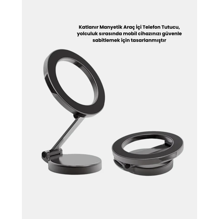 360° Dönebilen Katlanır Manyetik Araç Telefon Tutucu – MagSafe Uyumlu, Kompakt ve Şık Tasarım