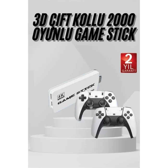 3D 4K 2000 Oyunlu Game Stick Oyun Konsolu Çift Konsol