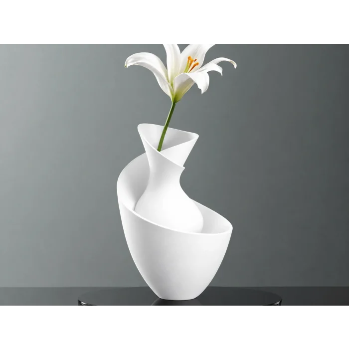 3D Baskı Bold Vazo - Akışkan Formlu Dekoratif Vazo-Beyaz