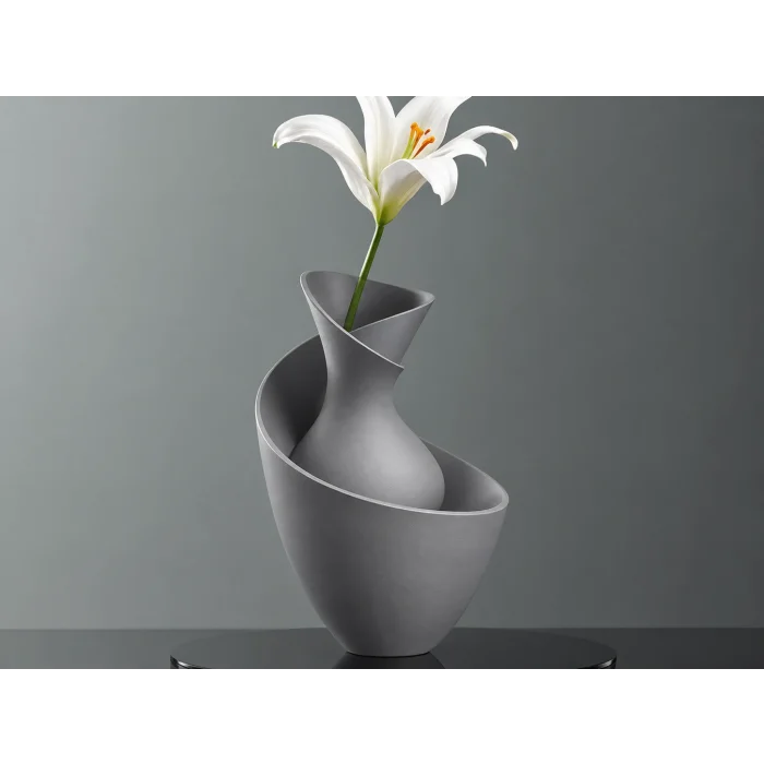 3D Baskı Bold Vazo - Akışkan Formlu Dekoratif Vazo-Gri