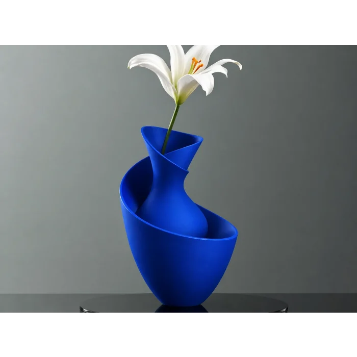 3D Baskı Bold Vazo - Akışkan Formlu Dekoratif Vazo-Mavi