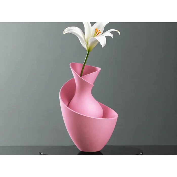 3D Baskı Bold Vazo - Akışkan Formlu Dekoratif Vazo-Pembe