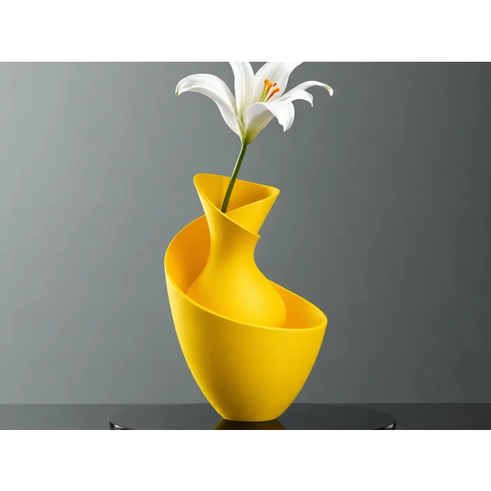 3D Baskı Bold Vazo - Akışkan Formlu Dekoratif Vazo-Sarı