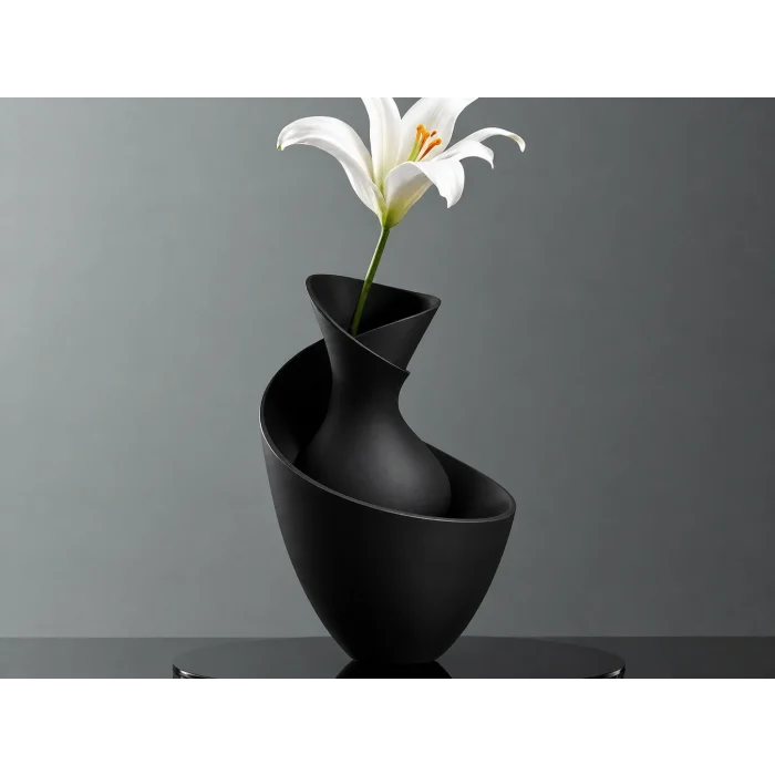 3D Baskı Bold Vazo - Akışkan Formlu Dekoratif Vazo-Siyah