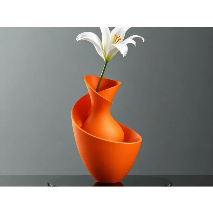 3D Baskı Bold Vazo - Akışkan Formlu Dekoratif Vazo-Turuncu