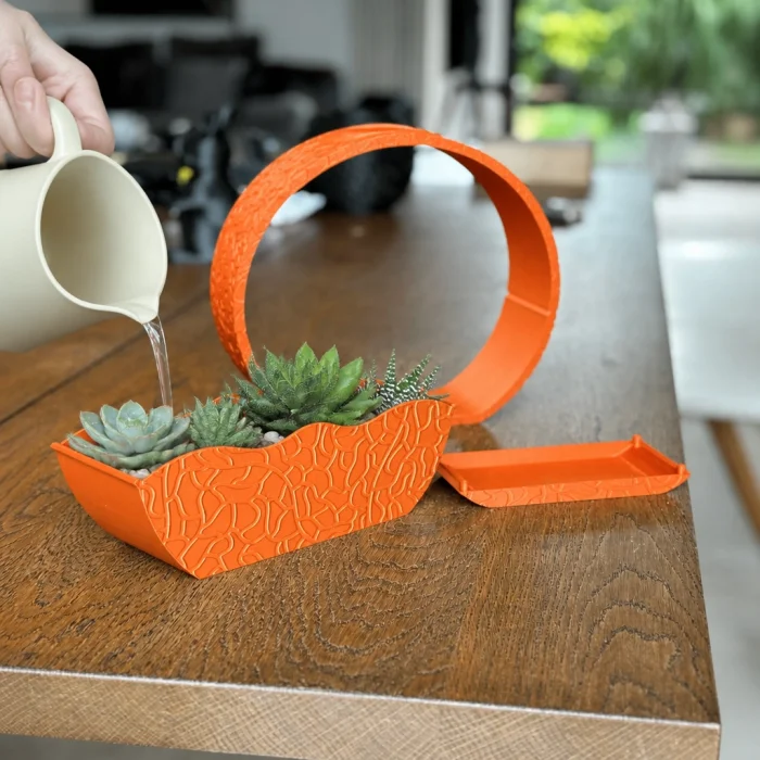 3D Baskı Self-Watering Planter - Kendi Kendini Sulayan Saksı-Turuncu