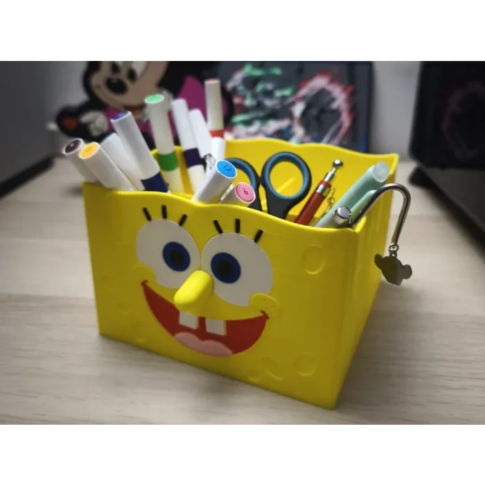 3D Baskı Sevimli Kare Deniz Süngeri Figürlü Kalemlik - Masaüstü Organizer