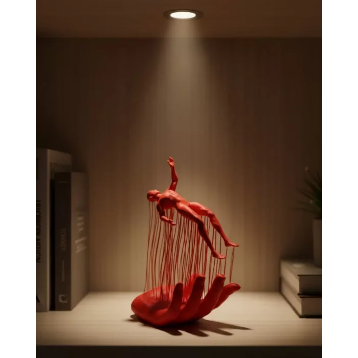 3D El Üzerinde İnsan Figürü Kırmızı Sanatsal Masa Üstü Dekor 12x18 cm