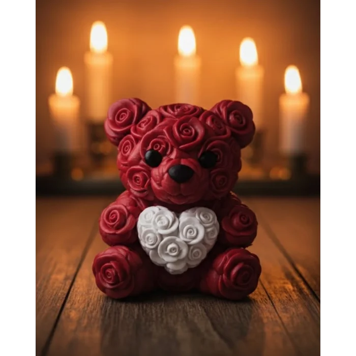 3D Kalp Ayıcık 10 cm Gül Detaylı Dekoratif Hediye Obje