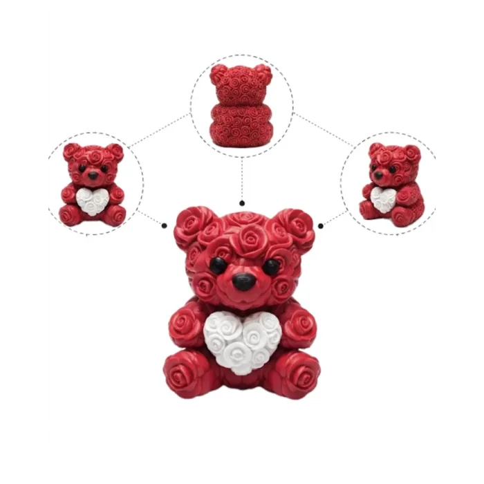 3D Kalp Ayıcık 10 cm Gül Detaylı Dekoratif Hediye Obje